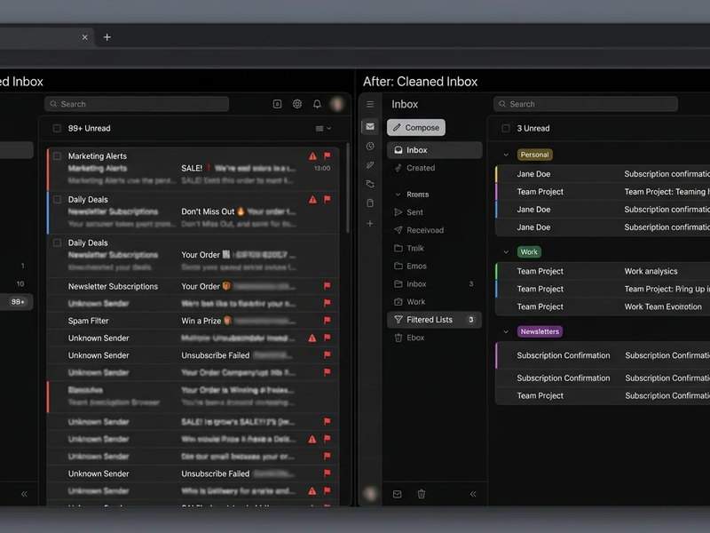 Illustration of an "unsubscribe" button with error messages highlighting multiple failure points in email systems.