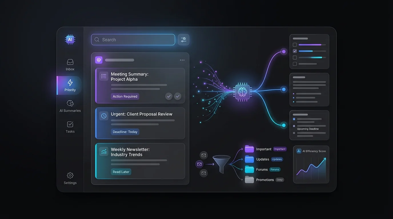 Gmail AI Inbox settings for enhanced productivity, featuring actionable emails and key information summaries.