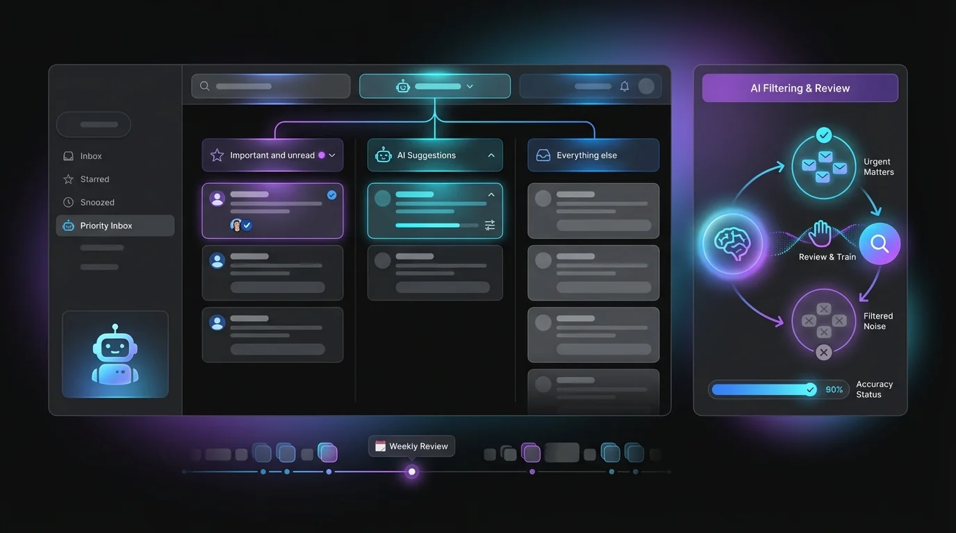 Gmail settings for Priority Inbox optimizing productivity by filtering urgent emails efficiently.