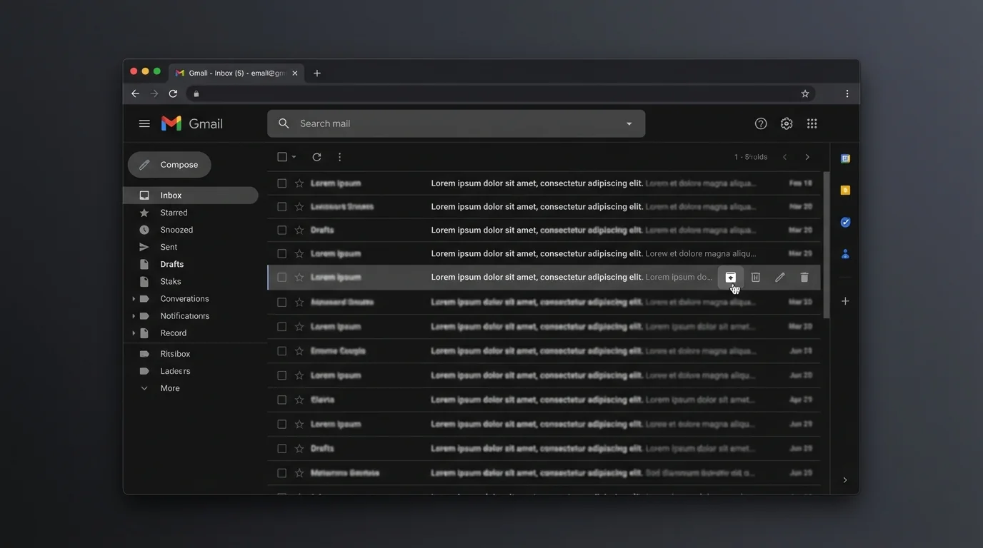 Instructions for archiving a single email in Gmail on desktop.
