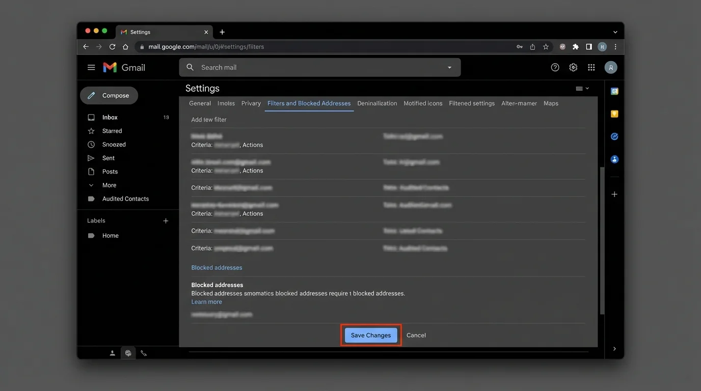 Image showing steps to audit Google Contacts for a cleaner safe sender list, highlighting 
