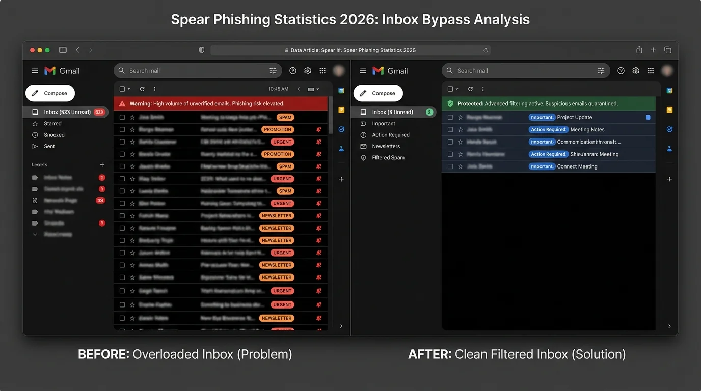 Spear phishing statistics 2026: attacks beat filters as busy recipients act fast without verifying emails.